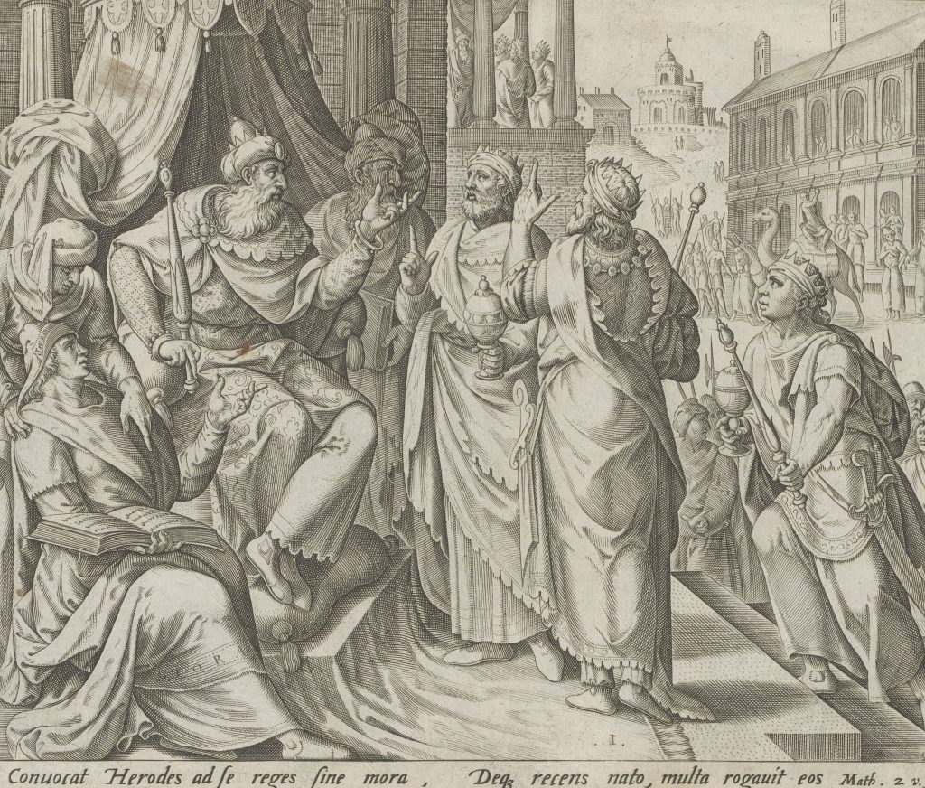 De drie koningen bezoeken Herodes [Johann Sadeler (I), after Gerard van Groeningen, 1643 - 1646] Courtesy Rijksmuseum