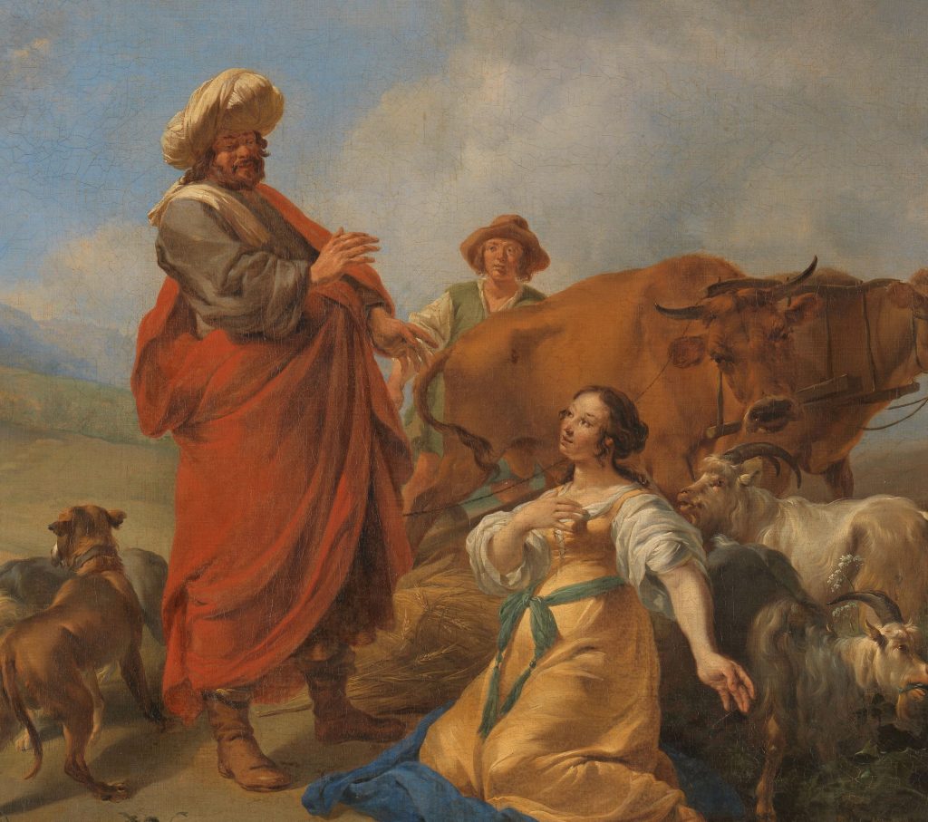 Ruth and Boas (trimmed) [Nicolaes Pietersz. Berchem, 1640 - 1650]