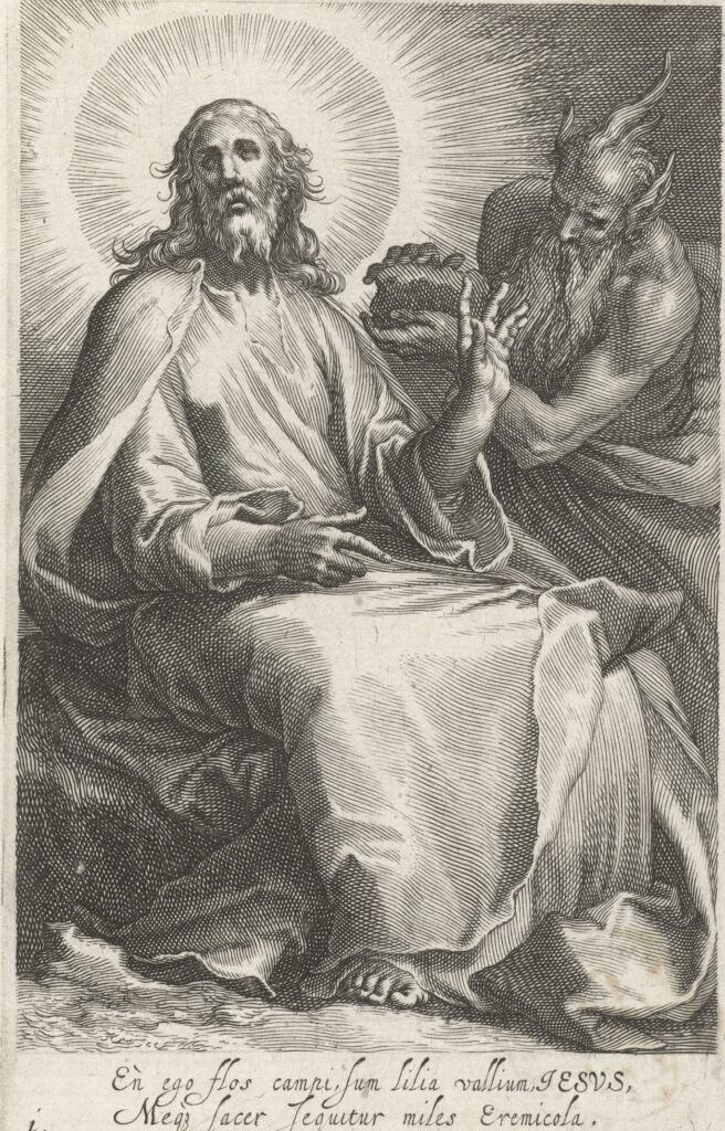 Verzoeking van Christus door Satan, Boëtius Adamsz. Bolswert, after Abraham Bloemaert, 1590 - 1612(RP-P-BI-2339)Courtesy Rijksmuseum