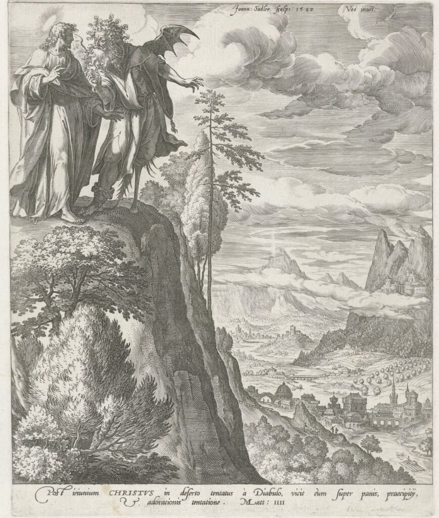 Verzoeking van Christus in de woestijn, Johann Sadeler (I), after Maerten de Vos, 1582(RP-P-1966-50)Courtesy Rijksmuseum