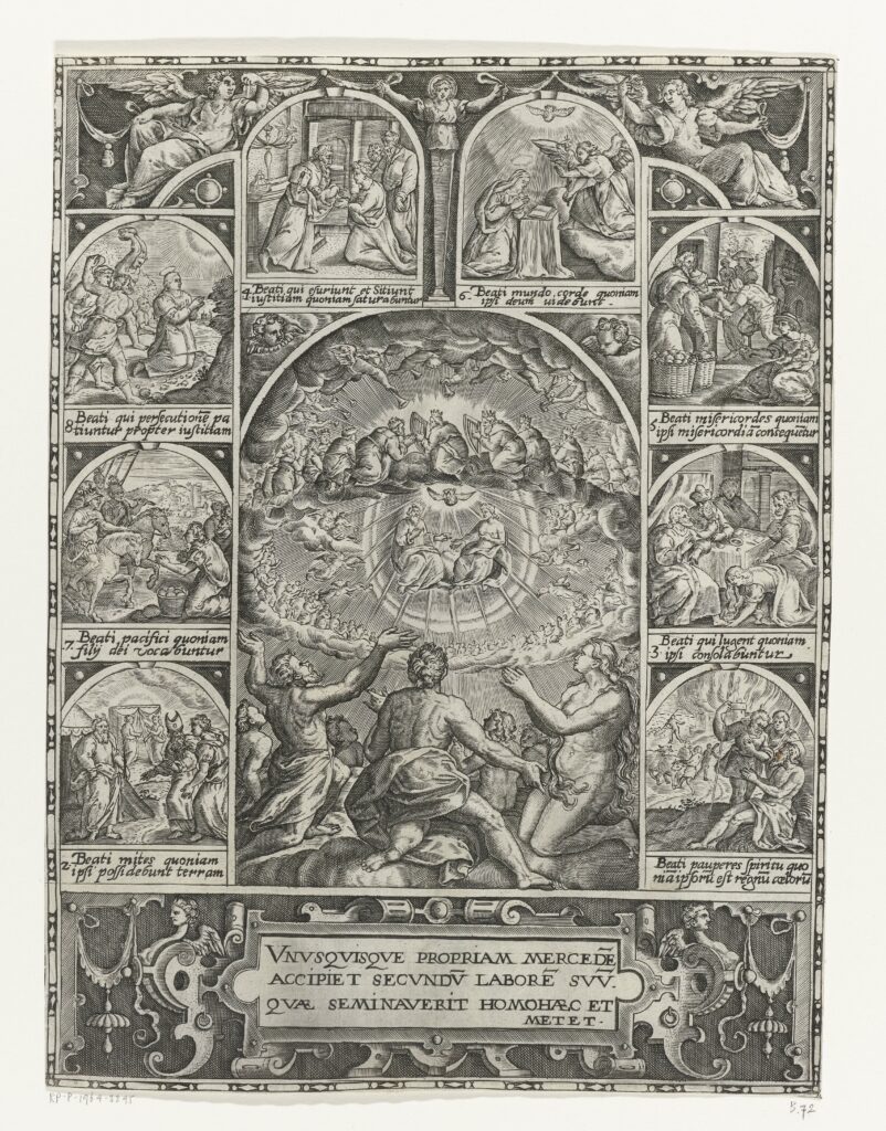 Aanbidding van de heilige Drie-eenheid en de acht zaligsprekingen, anonymous, 1560 - 1599(RP-P-1964-3245)Courtesy Rijksmuseum