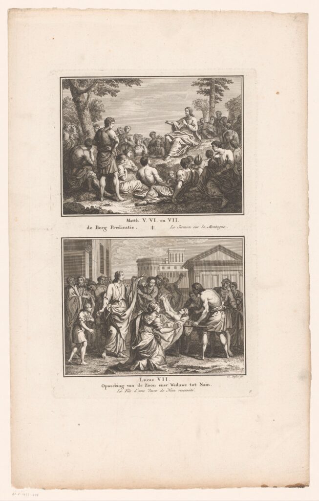 Bergrede en de opwekking van de jongeling te Naïn, Claude Augustin Duflos, 1710 - 1786(RP-P-1933-288)Courtesy Rijksmuseum