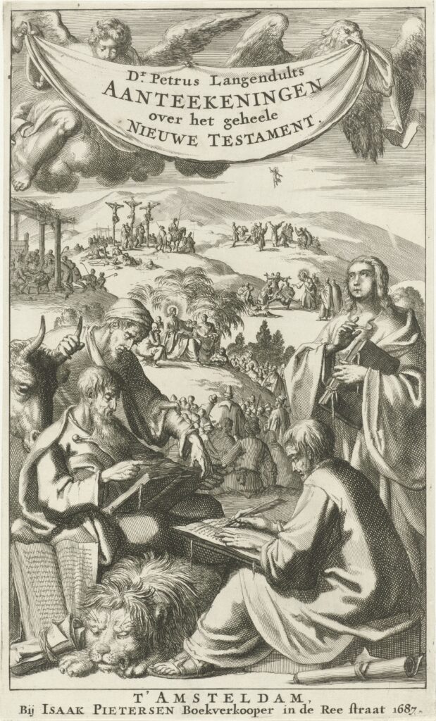 De vier evangelisten in het gezelschap van een leeuw en stier, Jan Luyken, 1689(RP-P-OB-44.321)Courtesy Rijksmuseum