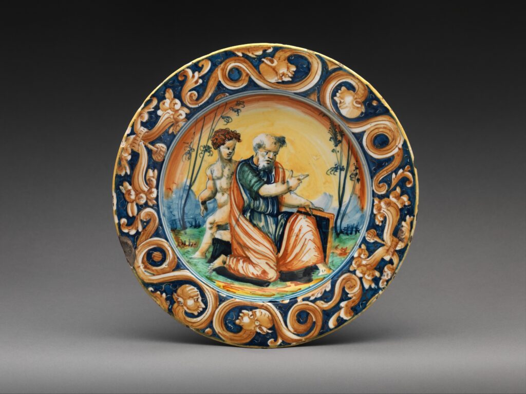 Plate with Saint Matthew,ca. 1550–60,Possibly Workshop of Ludovico and Angelo Picchi(DP326516)Courtesy THE MET