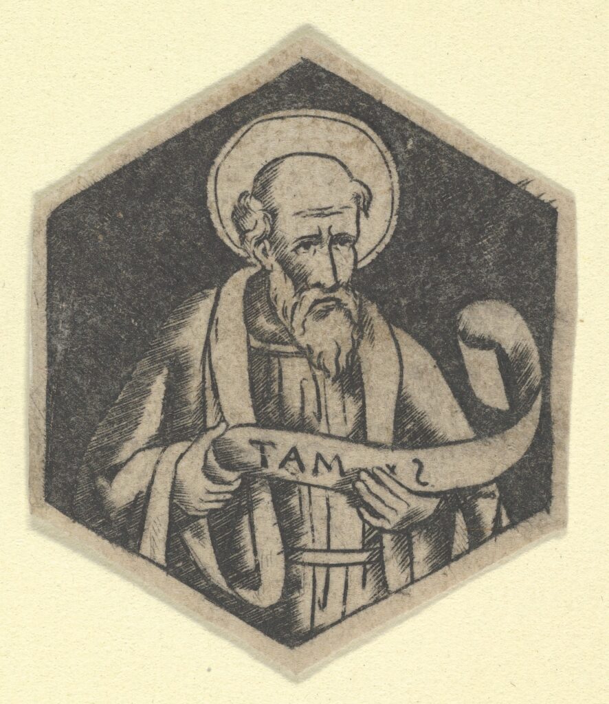 St Matthew the Evangelist, holding a banderole (possibly a modern impression),ca. 1480–1520,Anonymous(DP853472)Courtesy THE MET