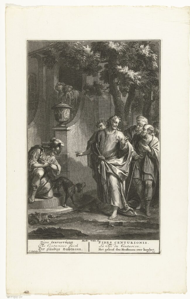 Christus en de hoofdman (centurio) uit Kafarnaüm, Abraham de Blois, after Arnold Houbraken, 1728(RP-P-1934-108)Courtesy Rijksmuseum