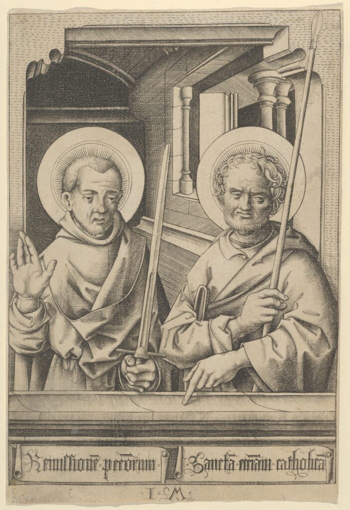 St. Simon (question) and St. Matthew, from The Apostles, n.d., Israhel van Meckenem German(DP841613)Courtesy THE MET